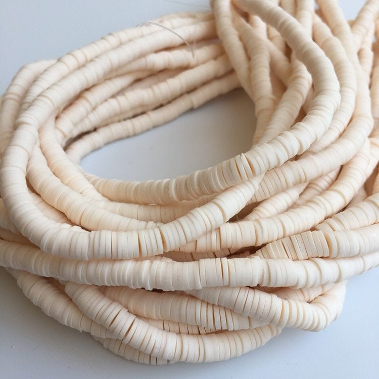 Clay Polymer Bead 6mm Pearl White Disc Bead Boho Jewellery Making Katsuki Beads 39cm strand