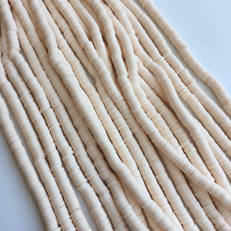 Clay Polymer Bead 6mm Pearl White Disc Bead Boho Jewellery Making Katsuki Beads 39cm strand