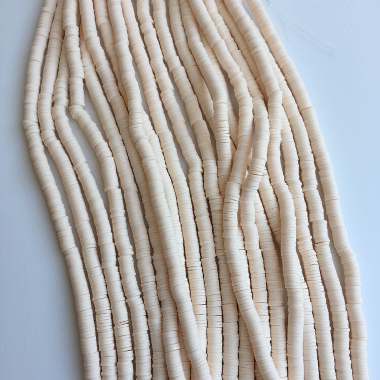 Clay Polymer Bead 6mm Pearl White Disc Bead Boho Jewellery Making Katsuki Beads 39cm strand