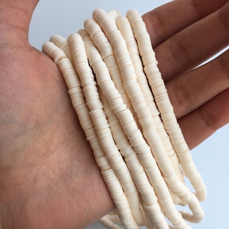 Clay Polymer Bead 6mm Pearl White Disc Bead Boho Jewellery Making Katsuki Beads 39cm strand