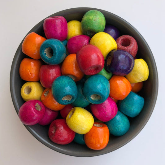 Mixed Multi Colour Macrame Bead 16mm Drum Barrel Shape Wood Craft Bead 25 Pieces