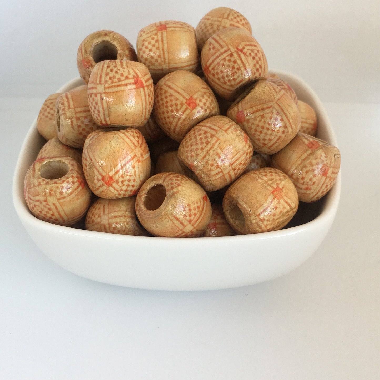 25pcs Barrel Dreadlock Wooden Beads, 18x17mm Tribal Pattern Hair Bead, Macrame Large Hole Wood Pony Bead