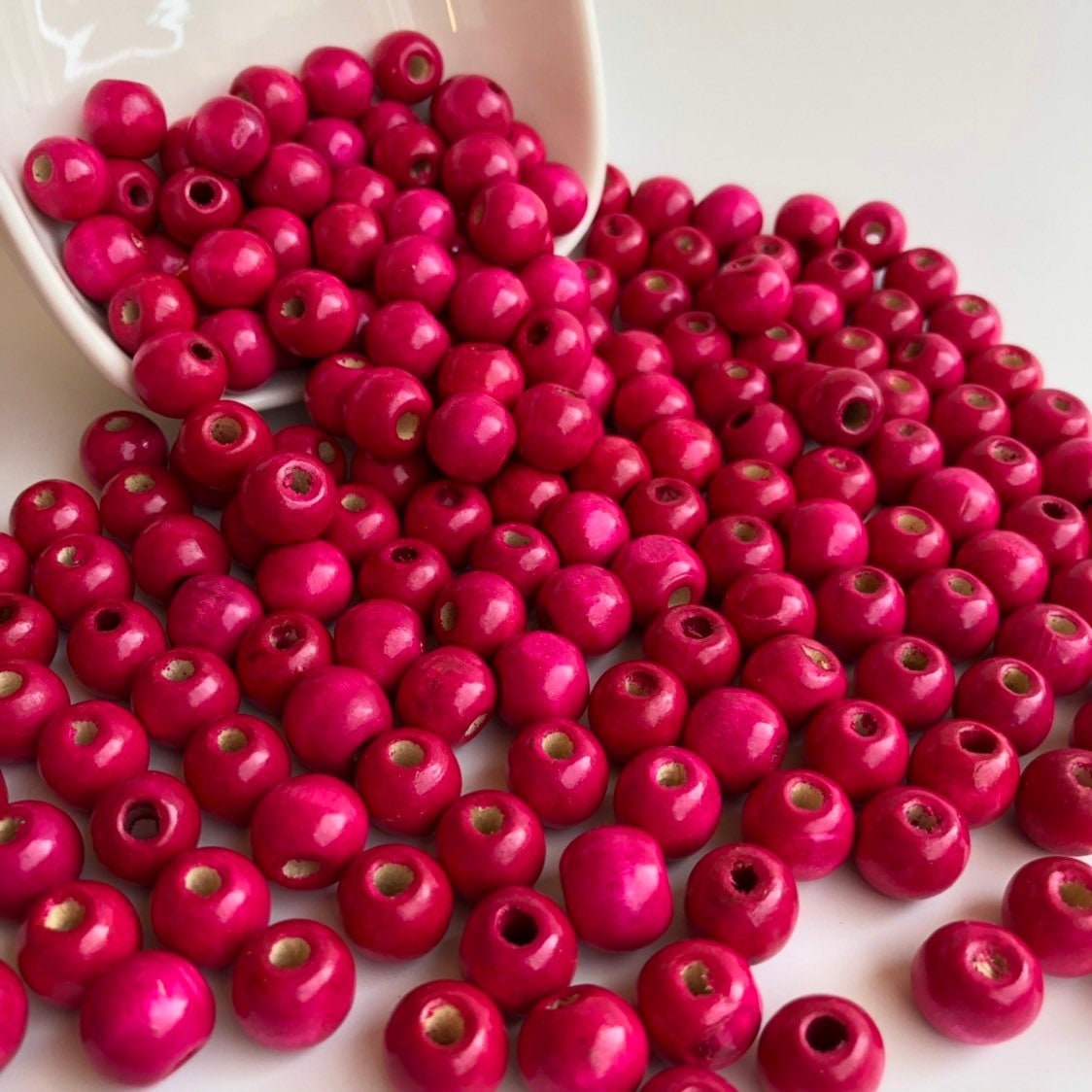 Hot Pink Wood Bead 12mm Round Craft Bead 50 Pieces