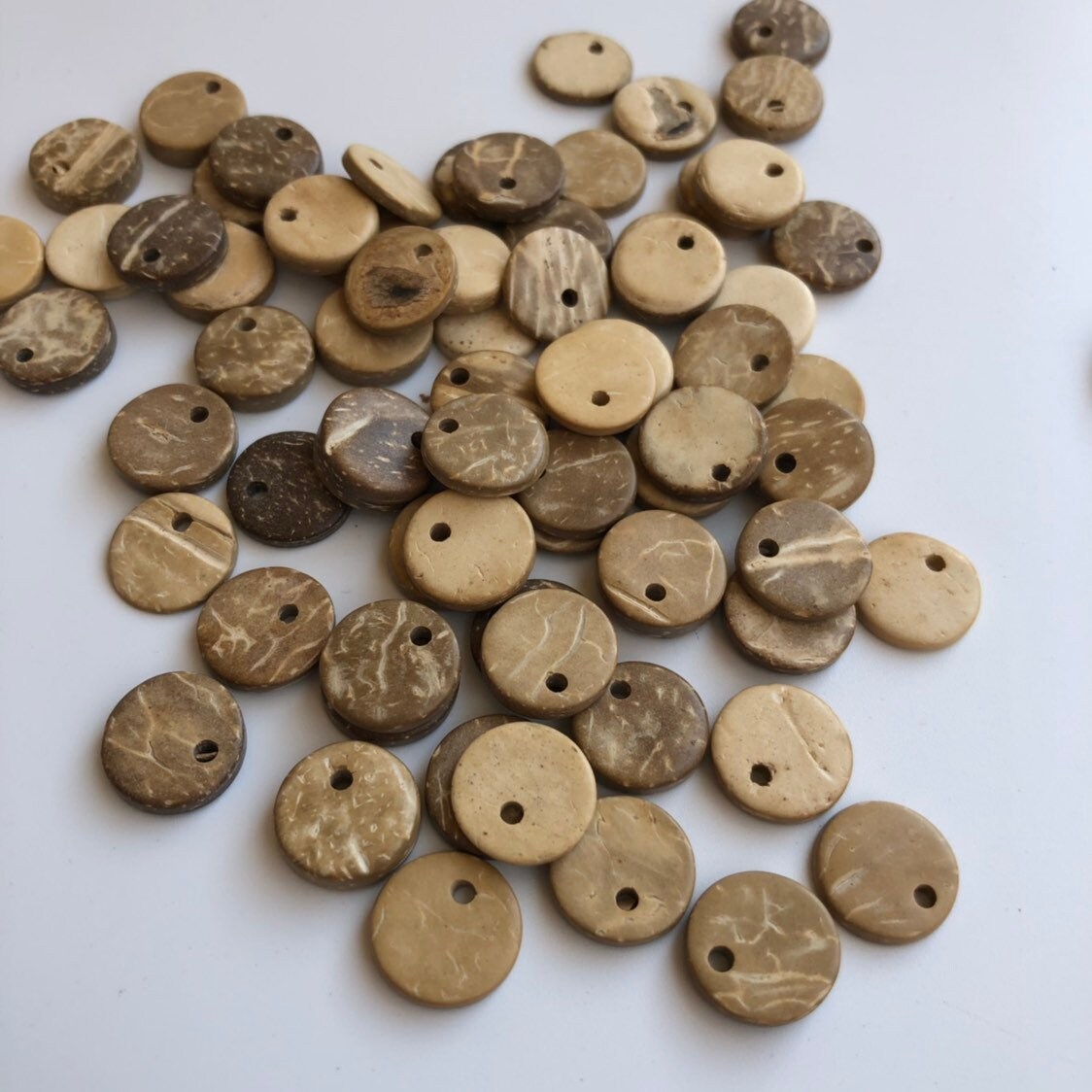 Khaki Beige Coconut Charms 12mm Flat Round Disc Charm Pendants 25 Pieces