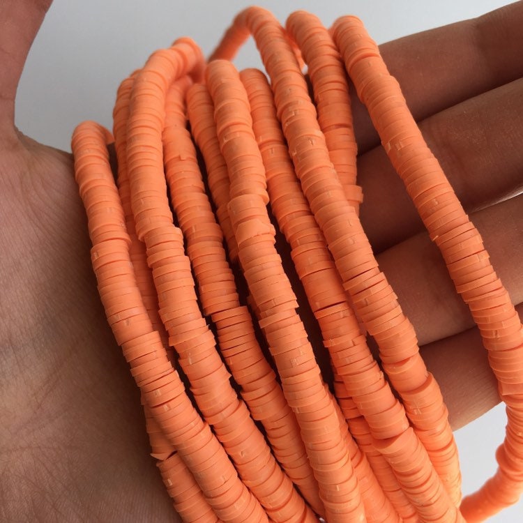 Clay Polymer Beads 6mm Orange Disc Boho Jewellery Making Bead Strand