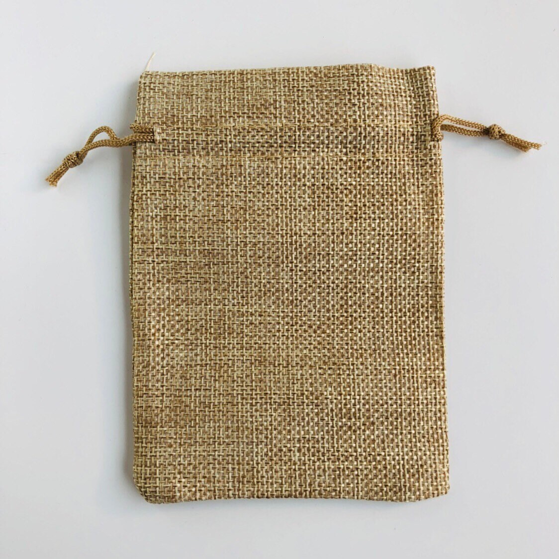 Beige Draw String Pouch, Gift Bag Jute Linen Fabric 13x9cm, 5pcs