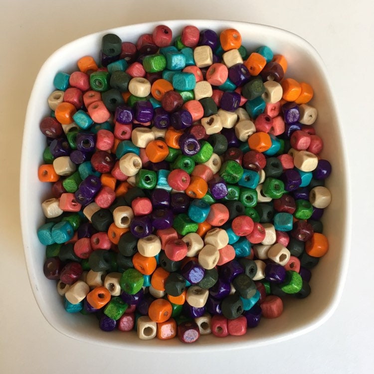 Mixed Wooden Cube Beads 5mm DIY Bracelet Necklace Craft Spacer Bead 250 Pieces