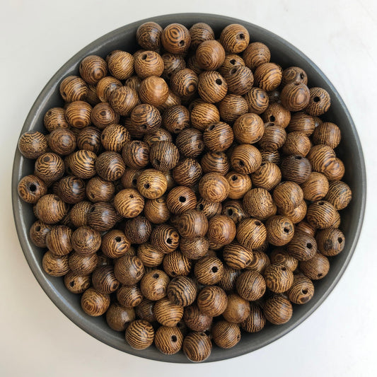 Walnut Brown Hardwood Beads 8mm Round Polished Tiger Wood Bead 100 Pieces