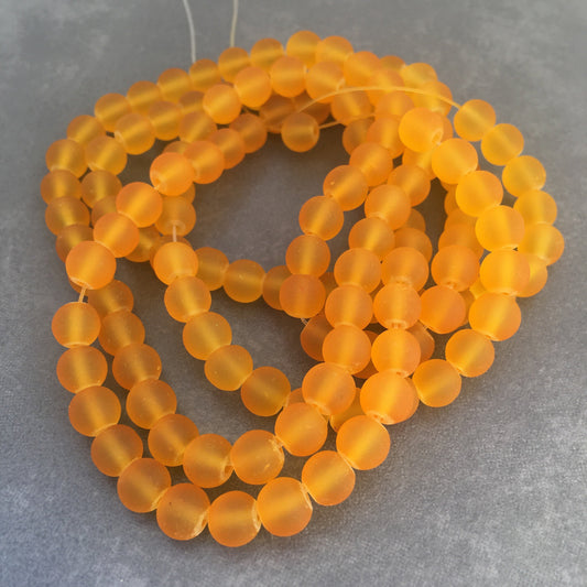 6mm Dark Yellow frosted glass beads - 135 pieces per strand - Loose jewellery making bead - Round transparent beads - 80cm strand