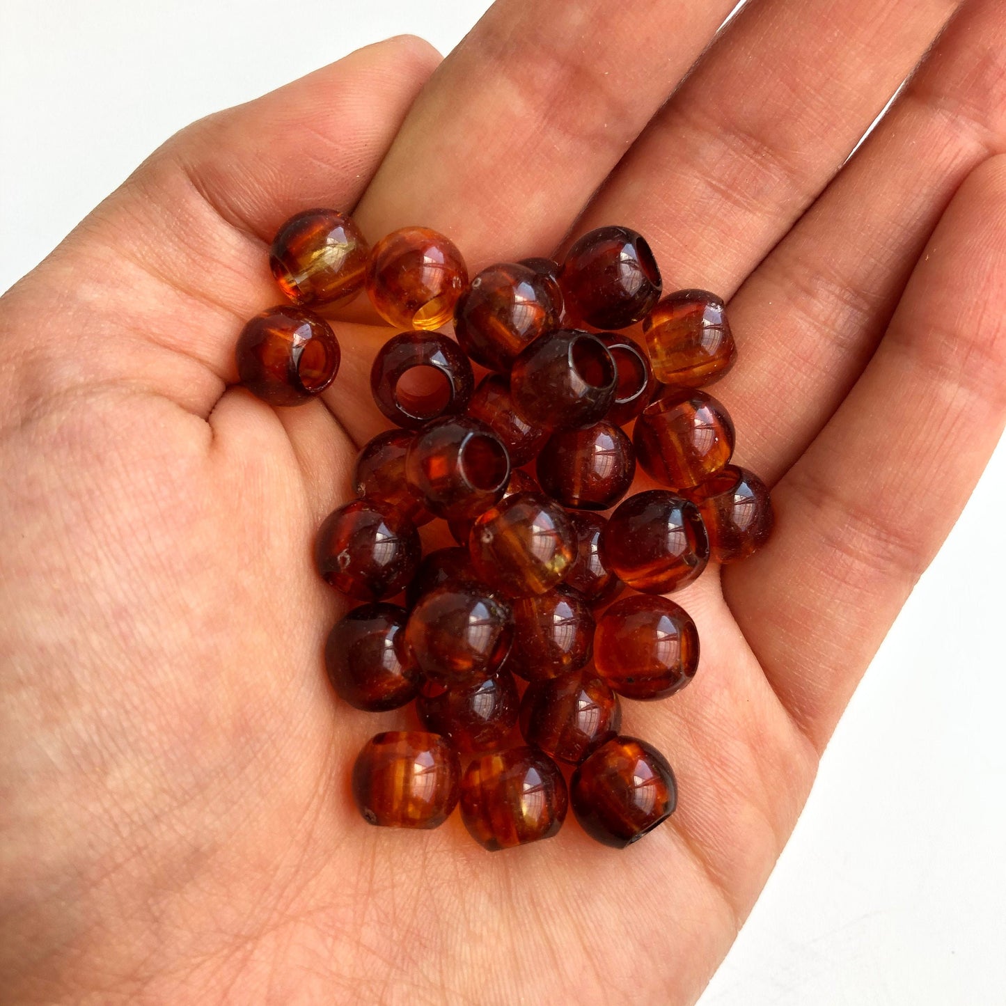 Honey Brown Macrame Beads 10mm Round Resin Pony Dreadlock Bead 50 Pieces