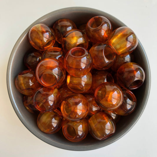 Large Honey Brown Macrame Beads 19.5mm Round Barrel Plastic Resin Bead 5 Pieces