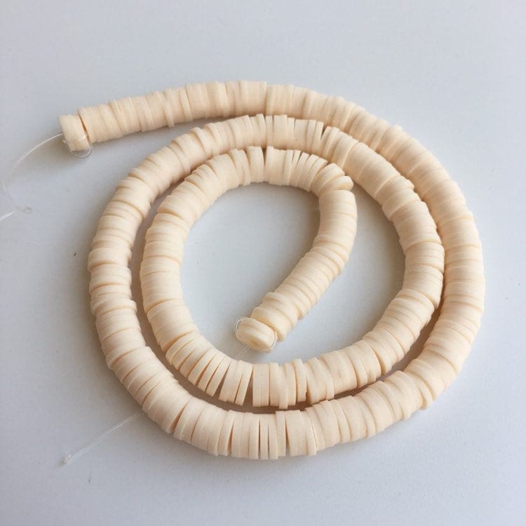 Clay Polymer Bead 6mm Pearl White Disc Bead Boho Jewellery Making Katsuki Beads 39cm strand