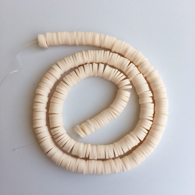 Clay Polymer Bead 6mm Pearl White Disc Bead Boho Jewellery Making Katsuki Beads 39cm strand