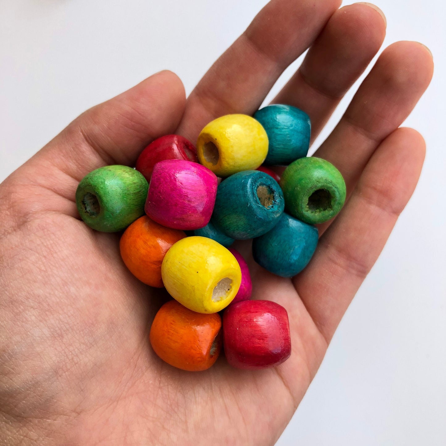 Mixed Multi Colour Macrame Bead 16mm Drum Barrel Shape Wood Craft Bead 25 Pieces