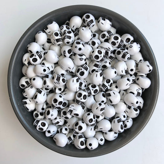 Black and White Skull Beads 9mm Plastic Halloween Bead 50 Pieces