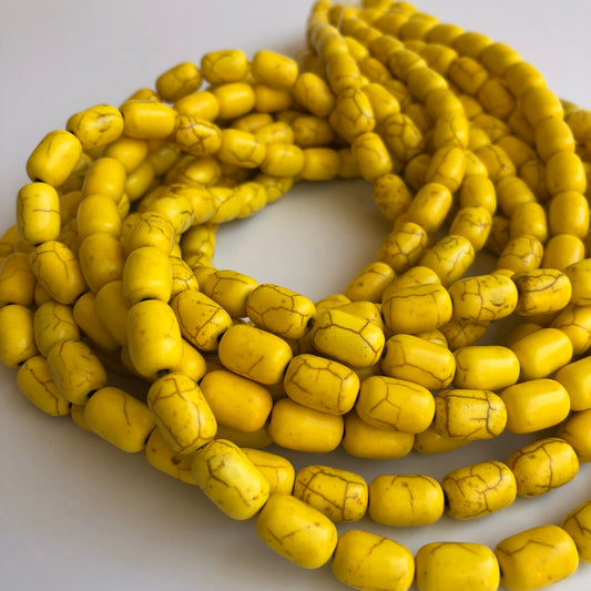 Gemstone Bead Turquoise Yellow 12x8mm Oval Drum Shape 38cm Strand Jewellery Craft