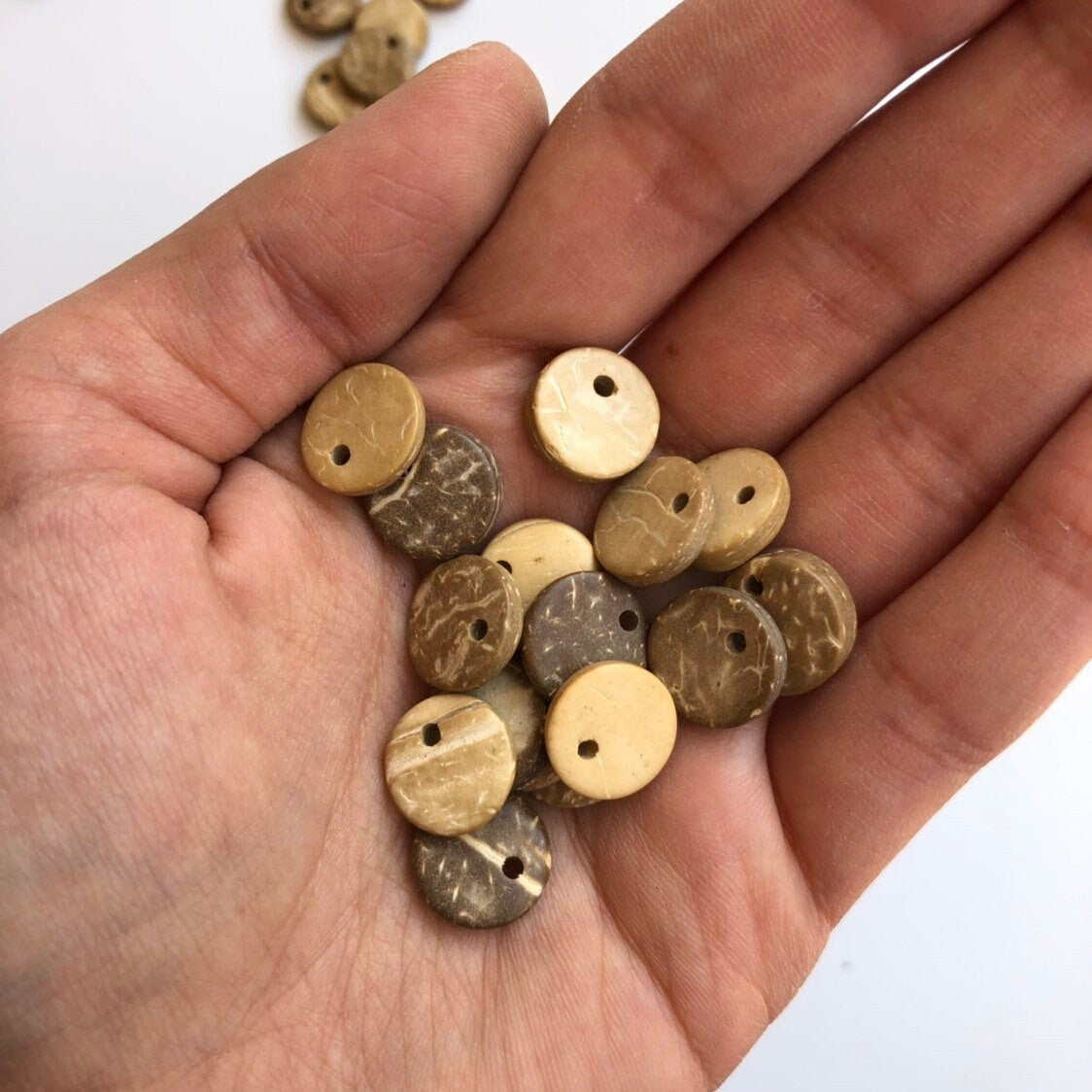 Khaki Beige Coconut Charms 12mm Flat Round Disc Charm Pendants 25 Pieces