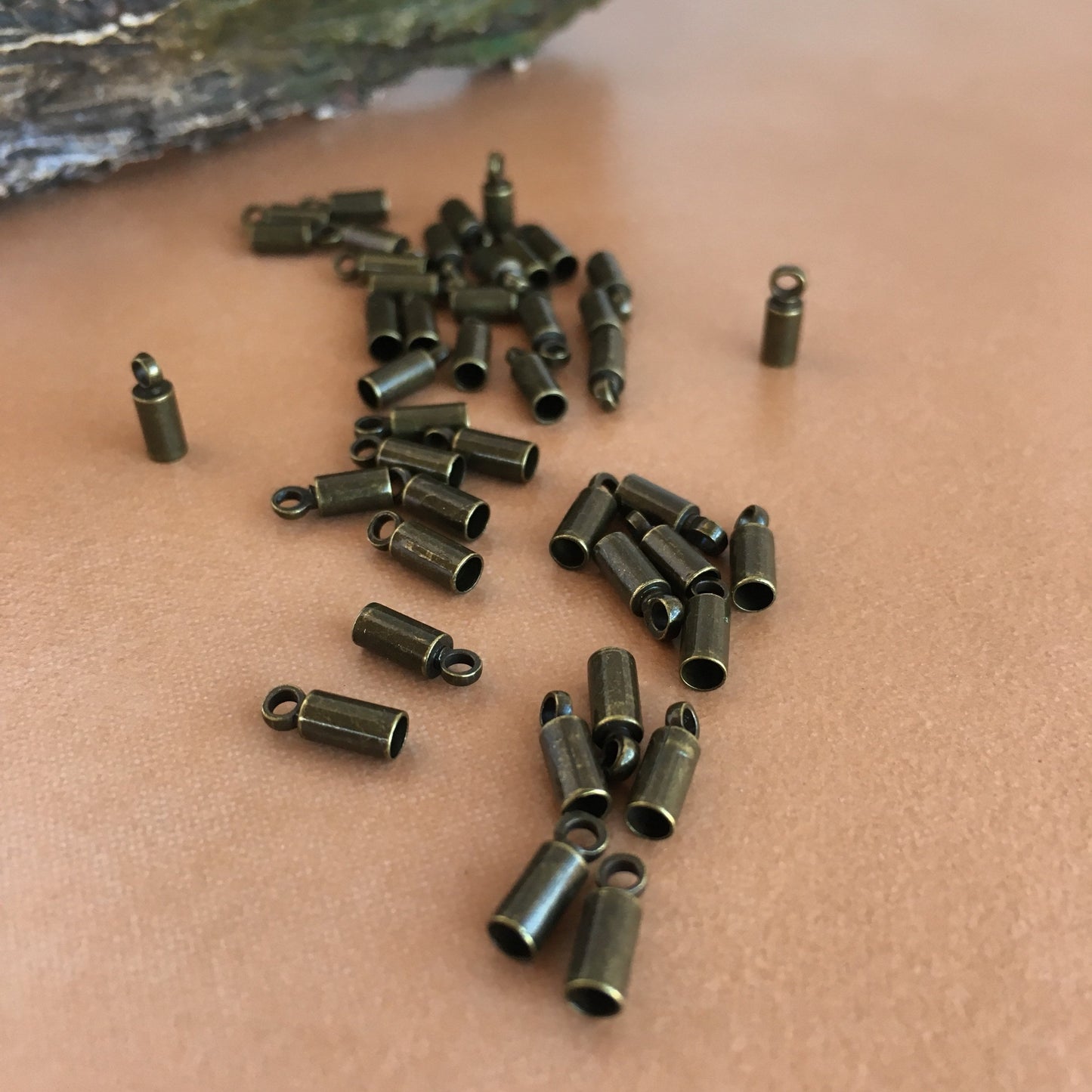 Brass Cord End Antique Bronze Colour Barrel End Caps Cord End for 2mm Cord Glue In Caps 25 Pieces