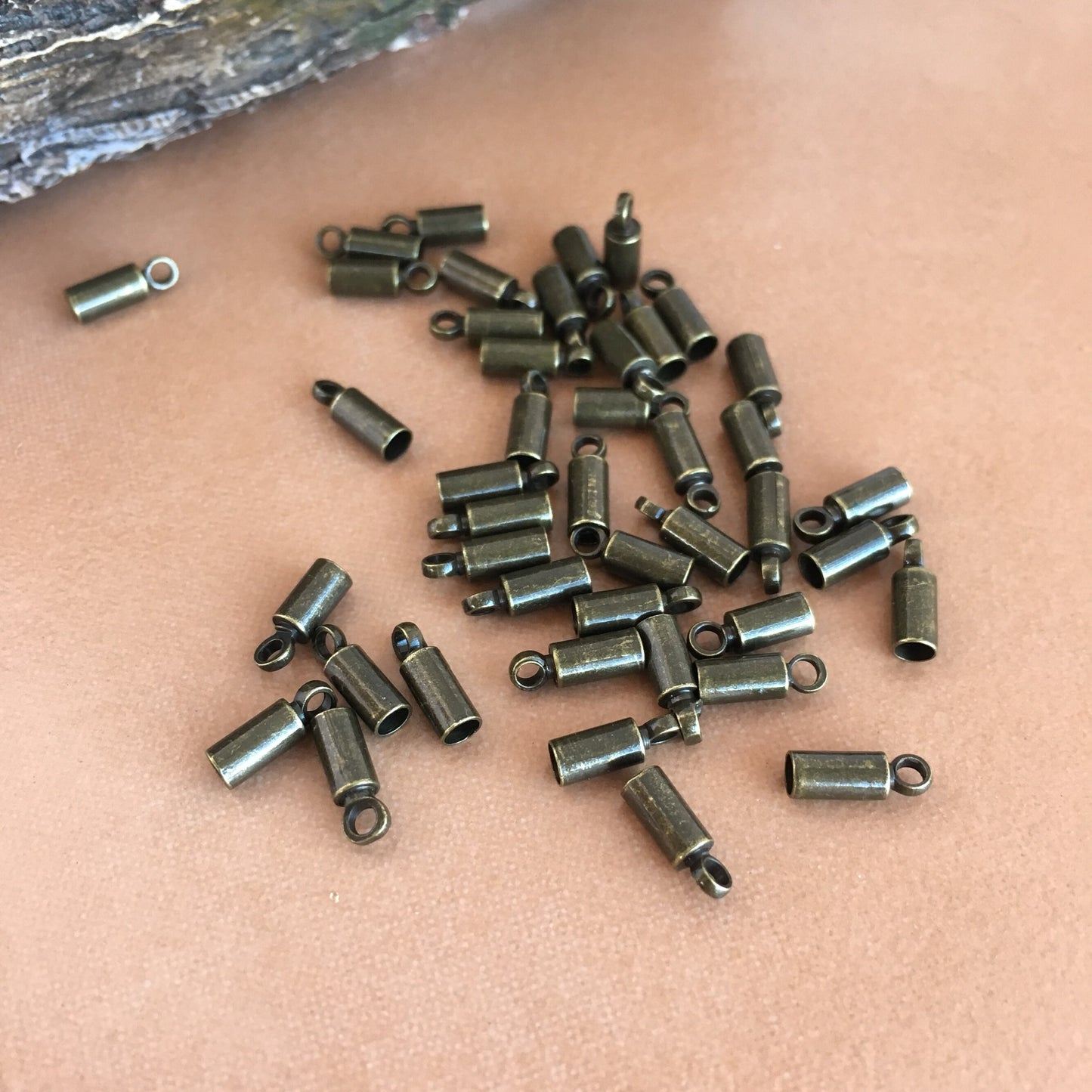 Brass Cord End Antique Bronze Colour Barrel End Caps Cord End for 2mm Cord Glue In Caps 25 Pieces