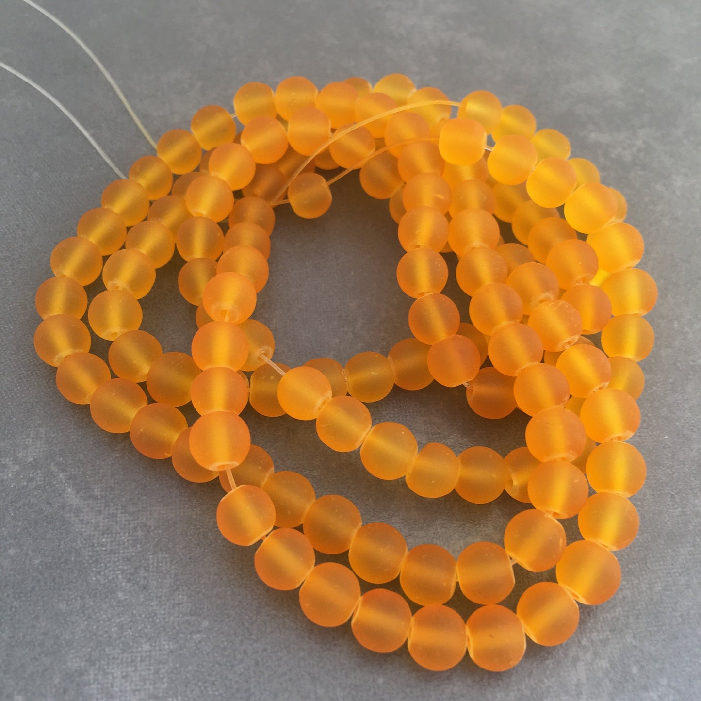 6mm Dark Yellow frosted glass beads - 135 pieces per strand - Loose jewellery making bead - Round transparent beads - 80cm strand