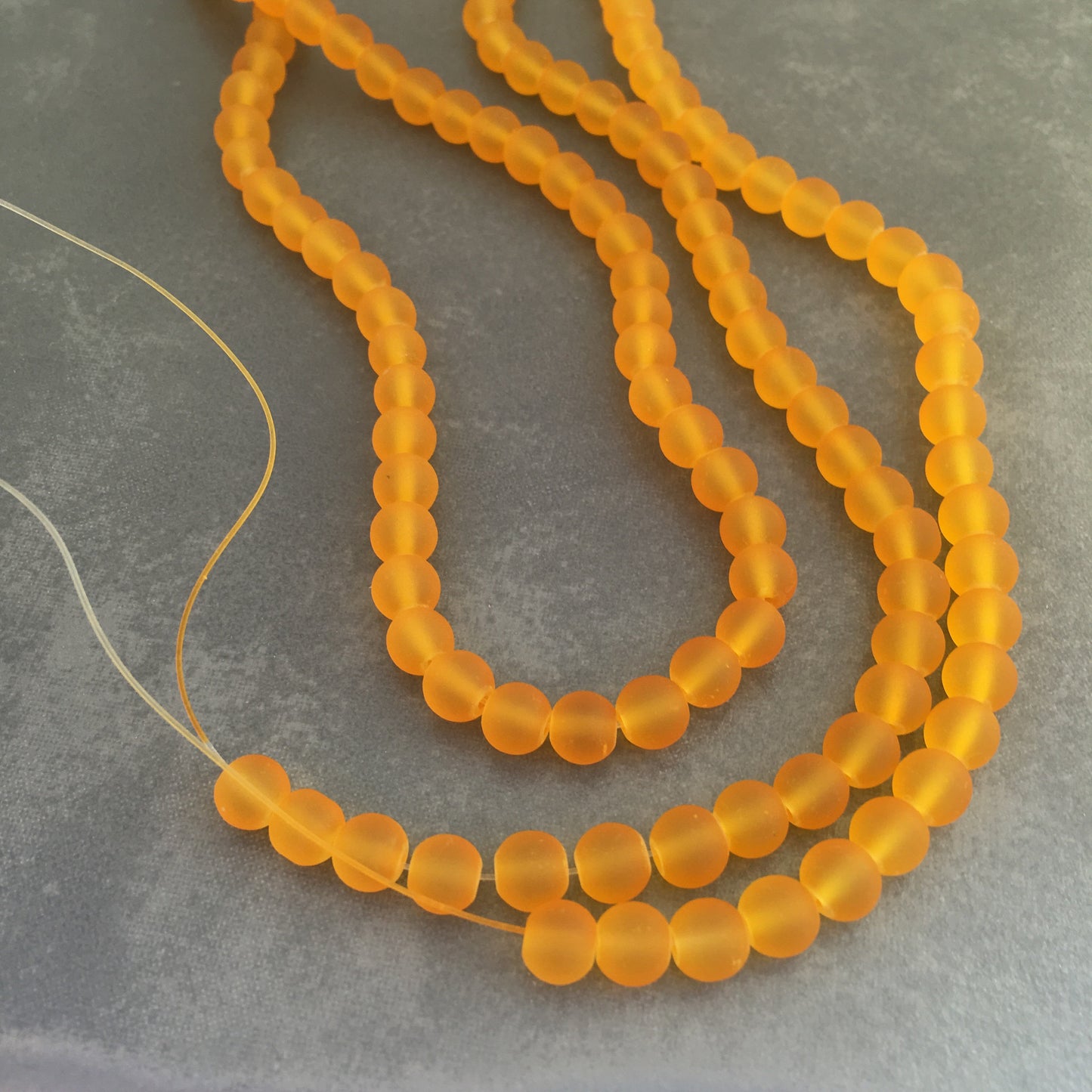 6mm Dark Yellow frosted glass beads - 135 pieces per strand - Loose jewellery making bead - Round transparent beads - 80cm strand