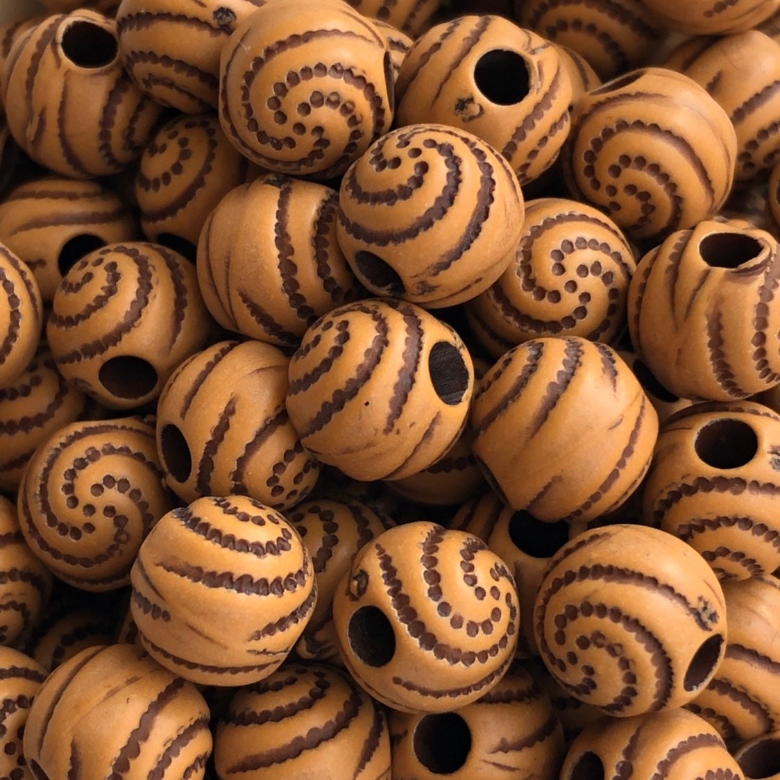Tan Brown Acrylic Plastic Beads 8mm Round Spiral Pattern Craft Bead 100 Pieces