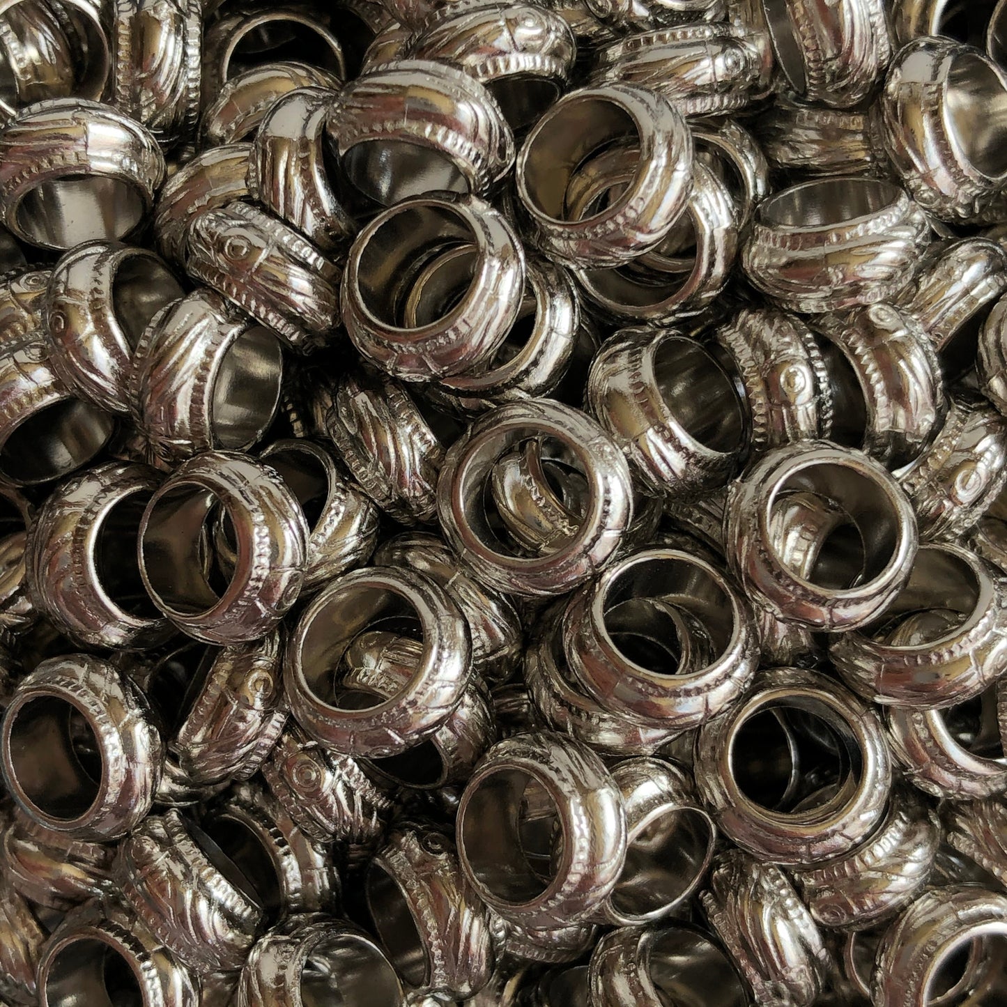 Silver Plastic Macrame Bead 10x4mm Round Disc Dreadlock Craft Bead 25 Pieces