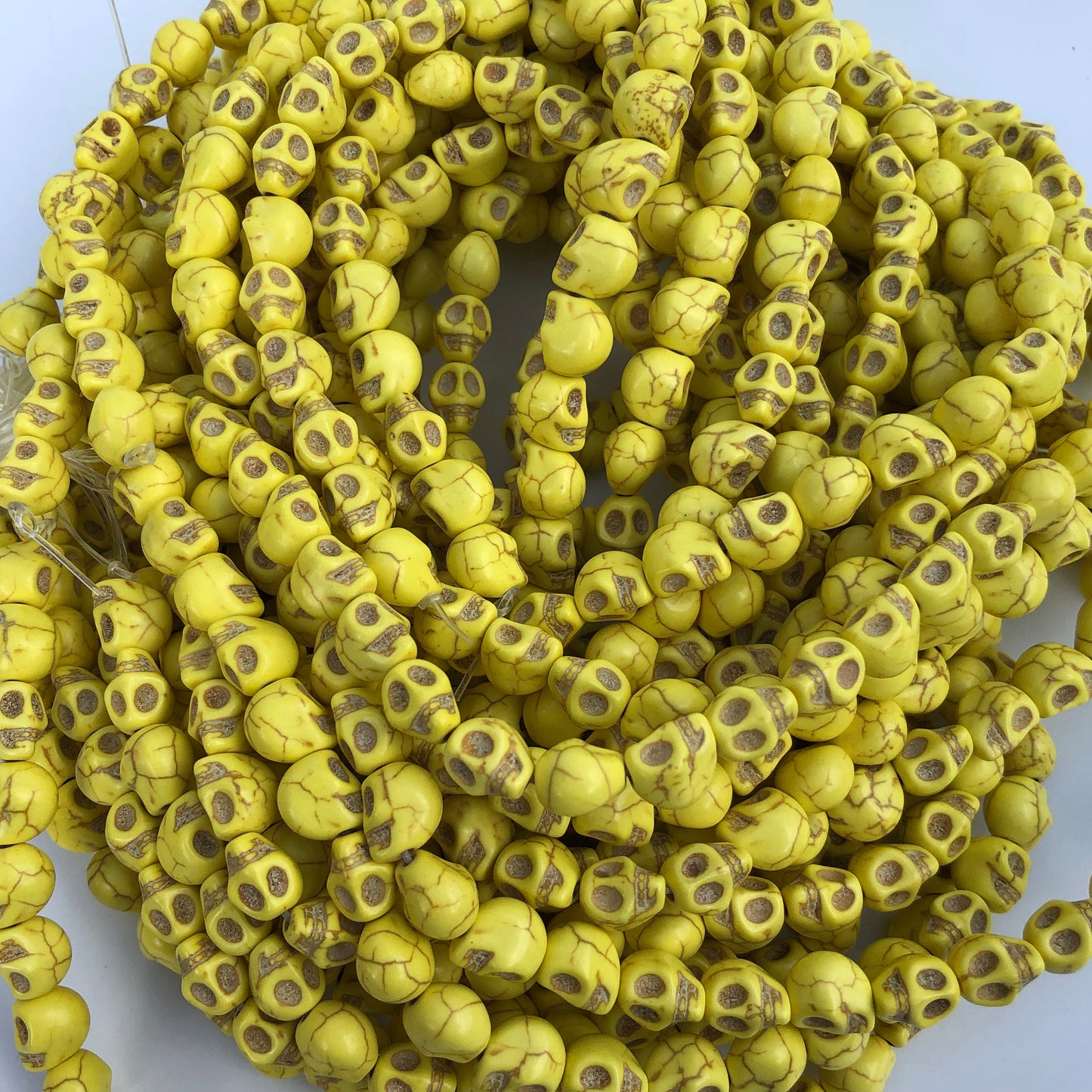 38X Yellow Stone Skull Beads - 9.5x8mm Halloween Gemstone Punk Bead 38cm Strand