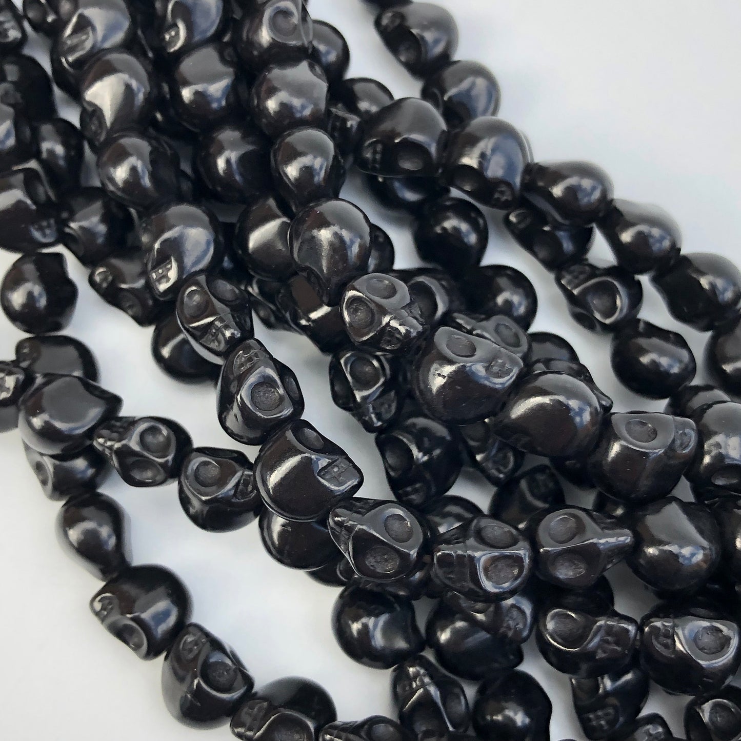 38X Black Stone Skull Beads - 9.5x8.5mm Halloween Gemstone Punk Bead 38cm Strand