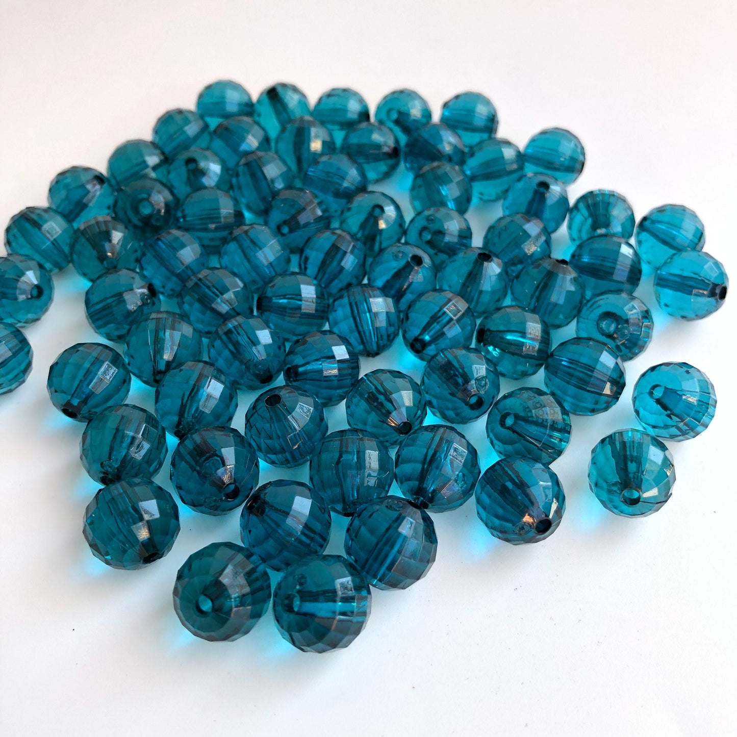 Teal Blue Resin Beads 12mm Round Faceted Disco Ball Jewellery Making Bead 25 Pieces