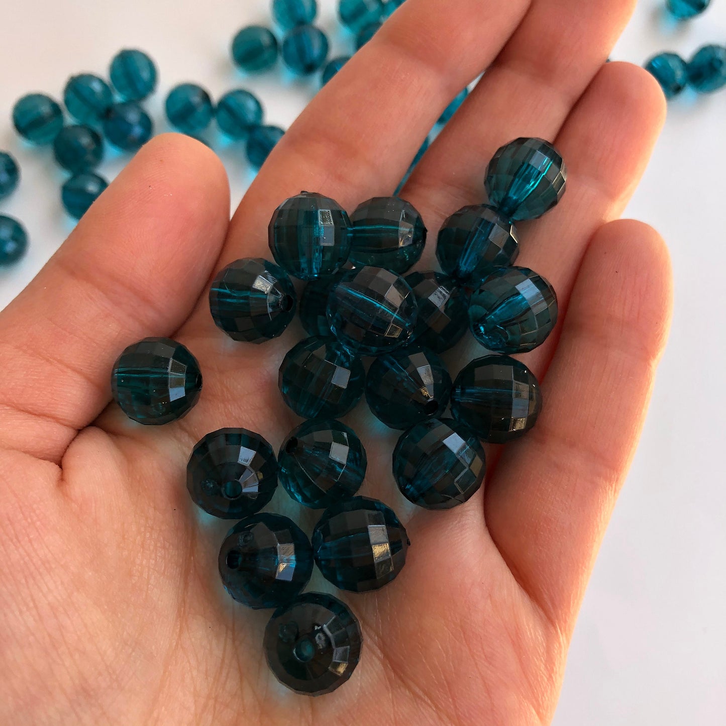 Teal Blue Resin Beads 12mm Round Faceted Disco Ball Jewellery Making Bead 25 Pieces
