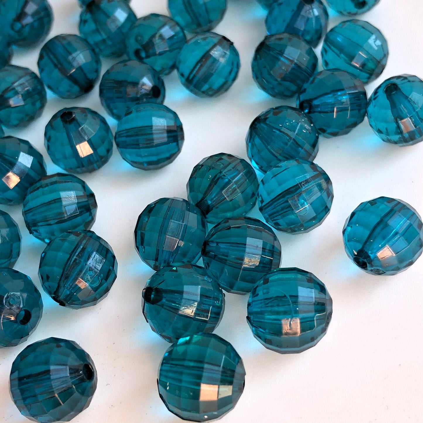 Teal Blue Resin Beads 12mm Round Faceted Disco Ball Jewellery Making Bead 25 Pieces