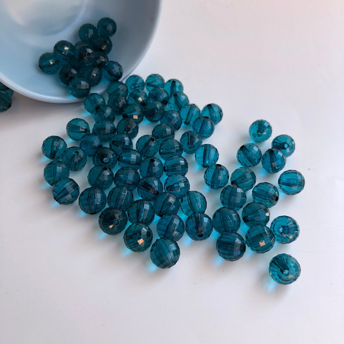 Teal Blue Resin Beads 12mm Round Faceted Disco Ball Jewellery Making Bead 25 Pieces