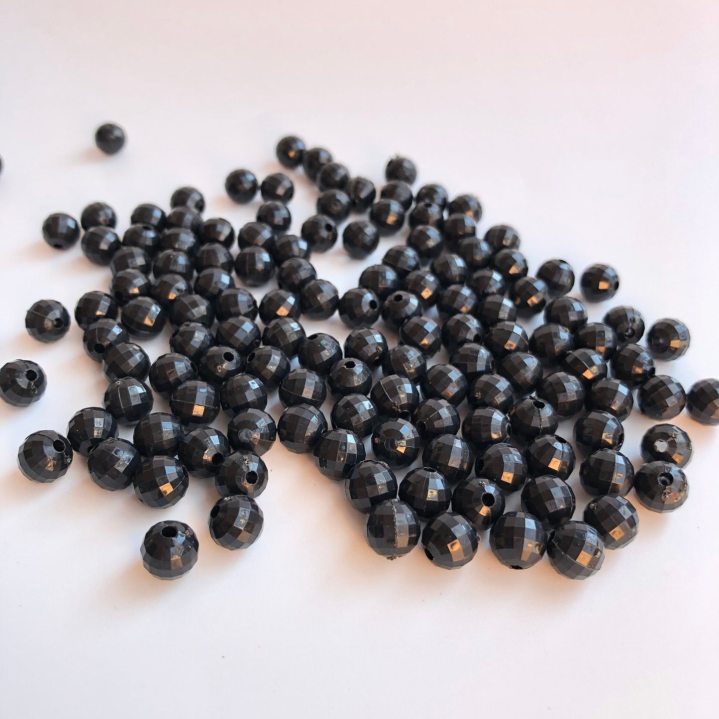 8mm Round Solid Black Faceted Plastic Beads set of 50 pieces Disco Shape Ball Bead