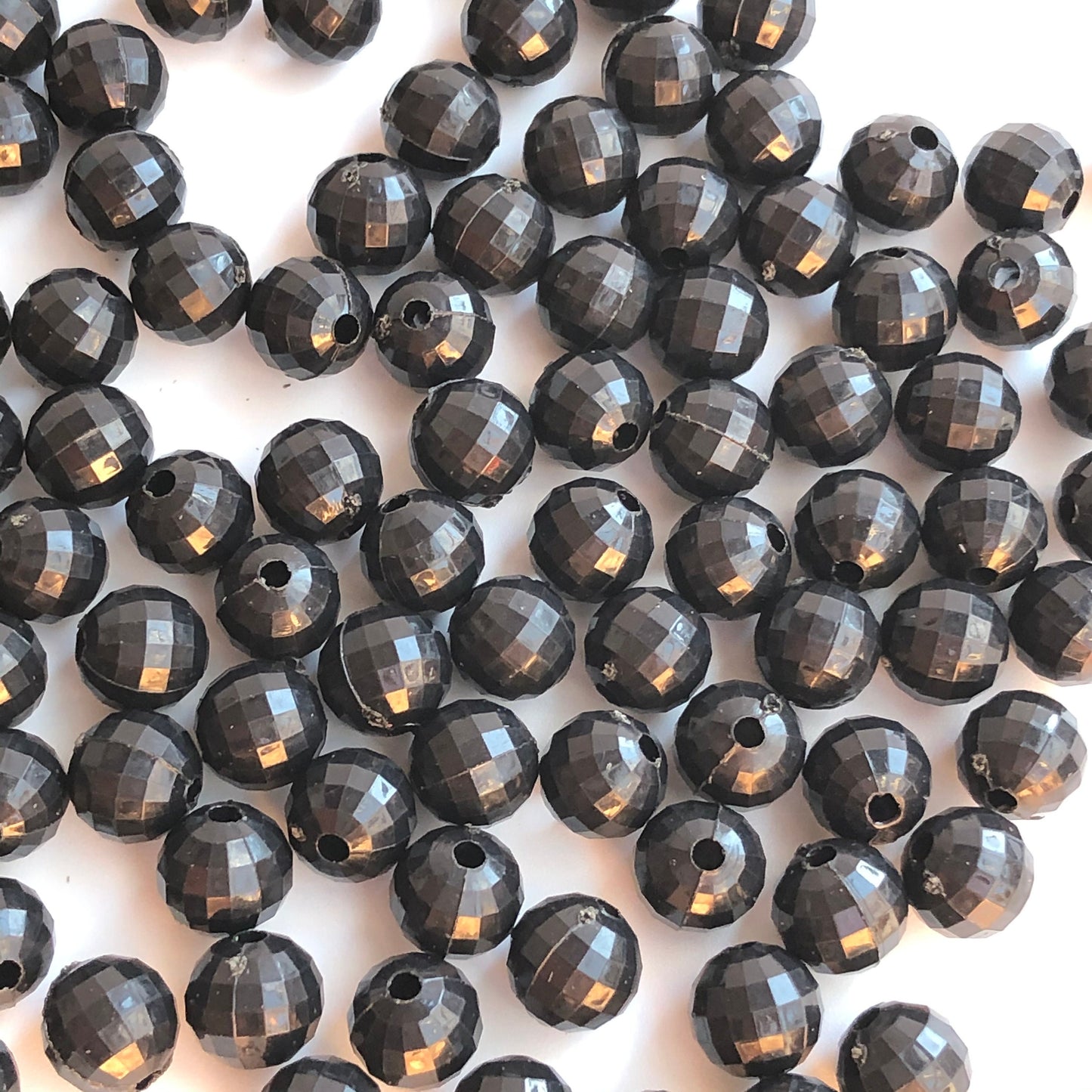 8mm Round Solid Black Faceted Plastic Beads set of 50 pieces Disco Shape Ball Bead