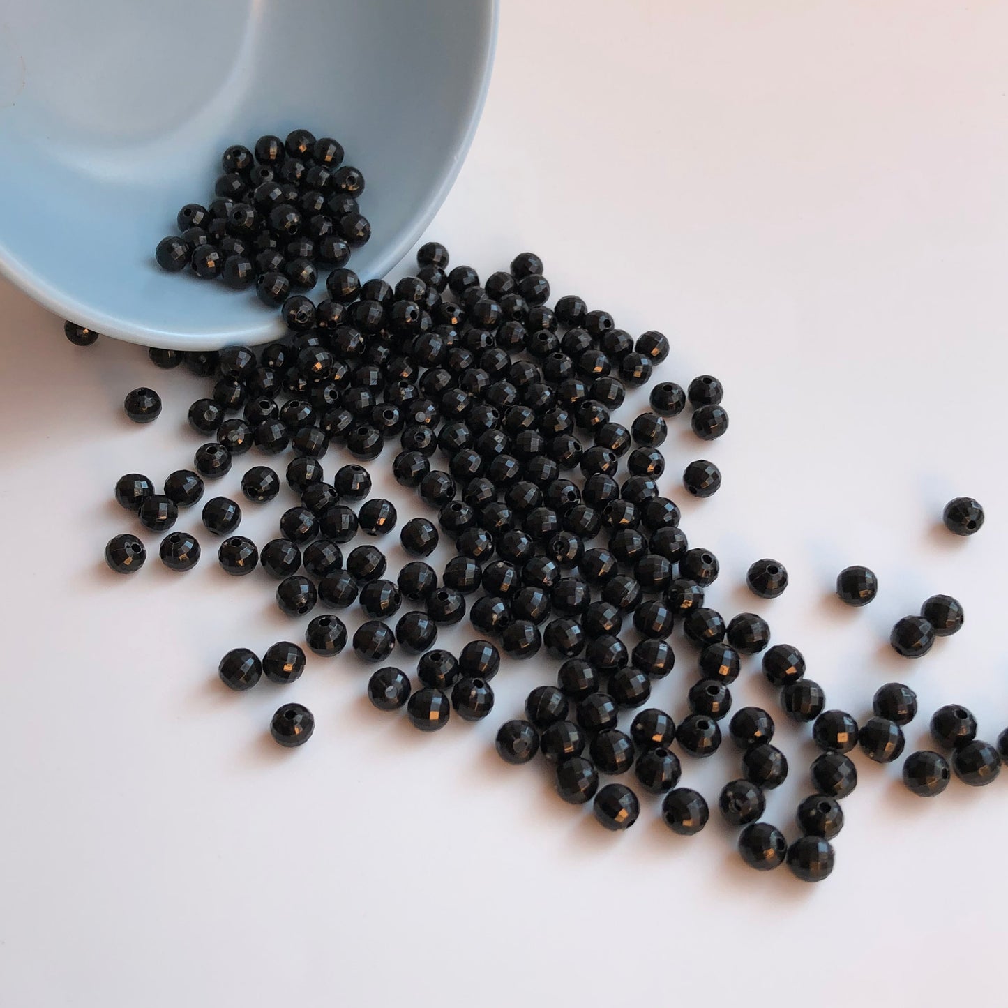 6mm Round Solid Black Faceted Plastic Beads set of 100 pieces Disco Shape Ball Bead