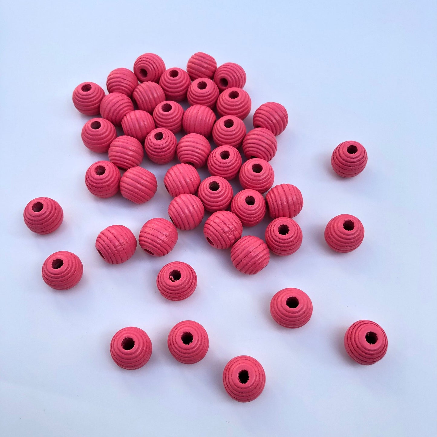 Salmon Pink Round Beehive Spiral Wood Beads - Set of 25 (14mm)