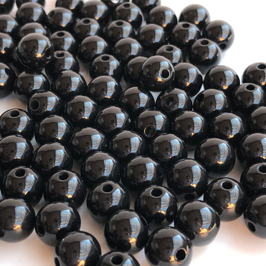 50 pieces black round beads, 9.5mm smooth acrylic plastic resin craft bead 1.8mm hole