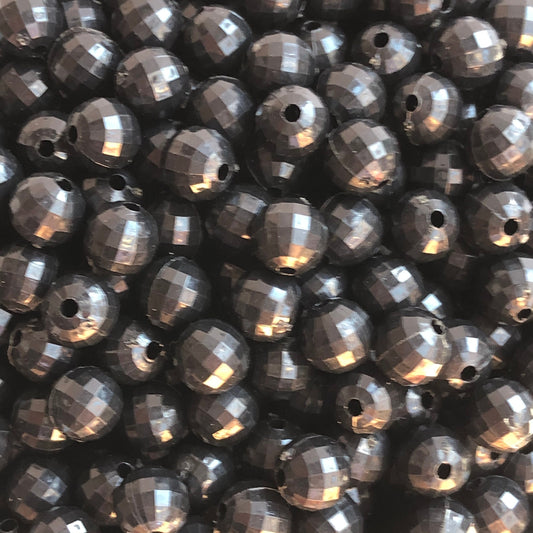 8mm Round Solid Black Faceted Plastic Beads set of 50 pieces Disco Shape Ball Bead