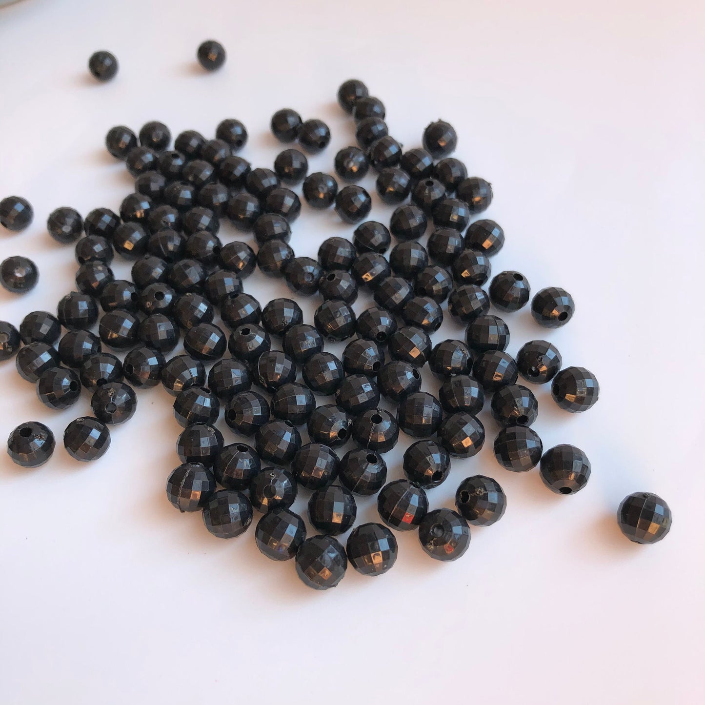 8mm Round Solid Black Faceted Plastic Beads set of 50 pieces Disco Shape Ball Bead
