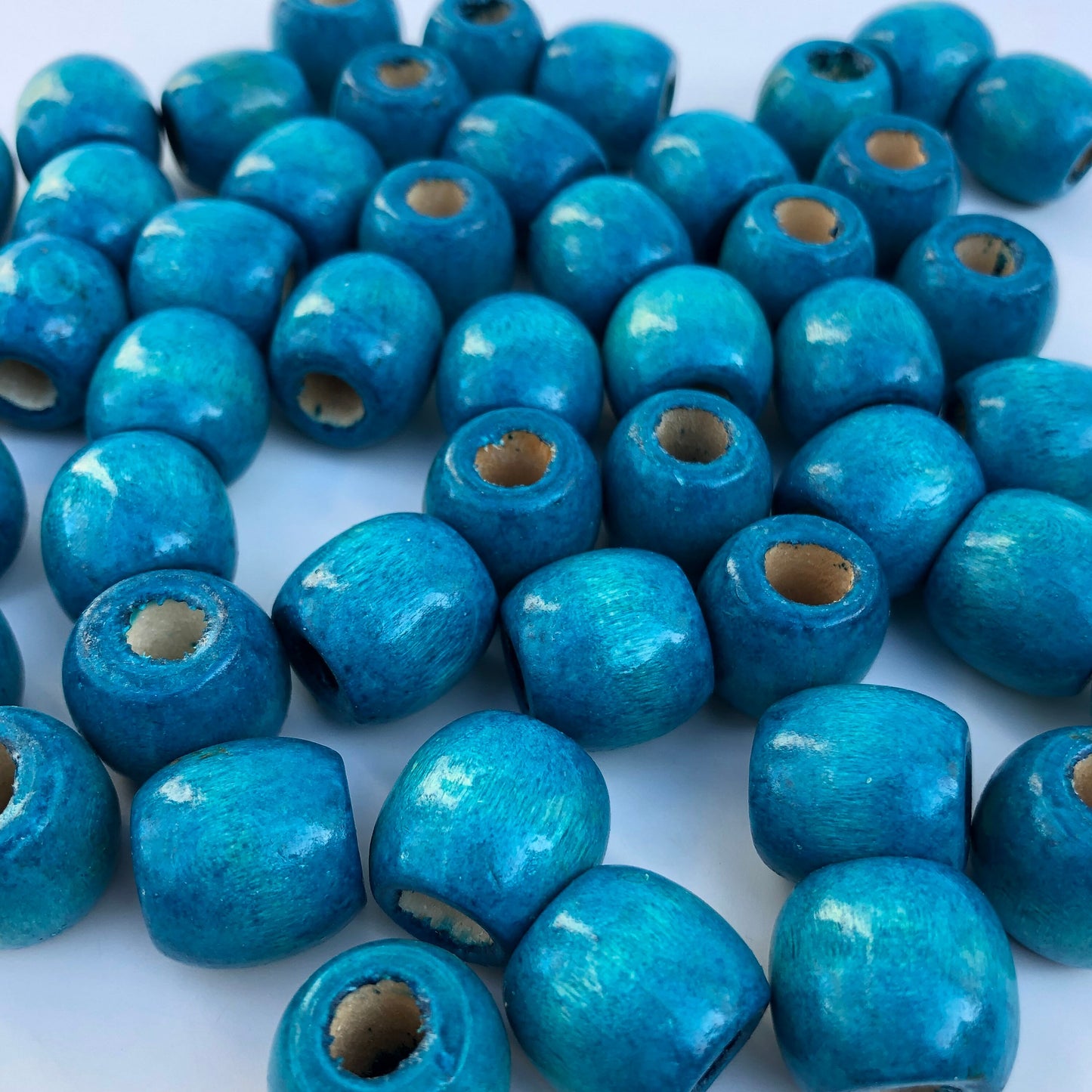 Turquoise Blue Macrame Bead 16mm Drum Barrel Shape Wood Craft Bead 25 Pieces