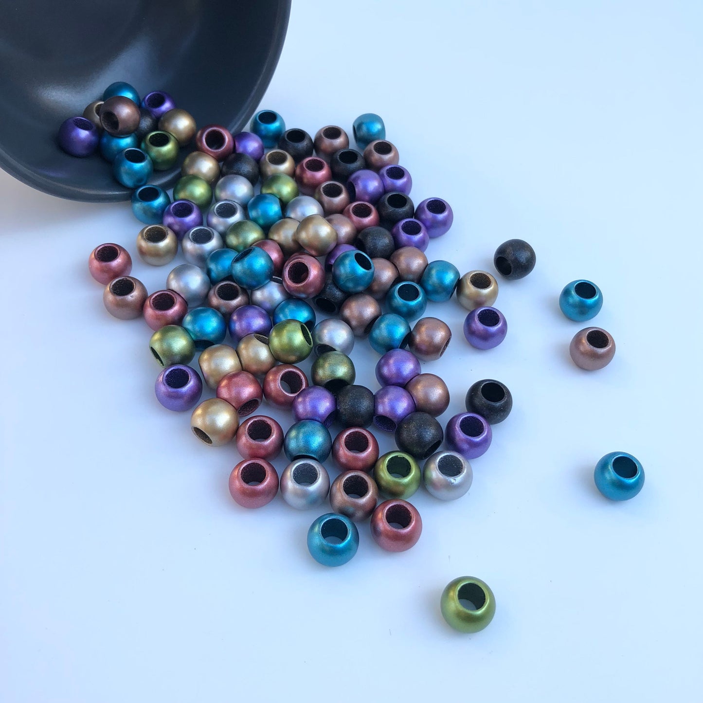 Mixed Matte Metallic Macrame Beads 12mm Round Plastic Resin Bead 50 Pieces
