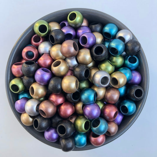 Mixed Matte Metallic Macrame Beads 12mm Round Plastic Resin Bead 50 Pieces