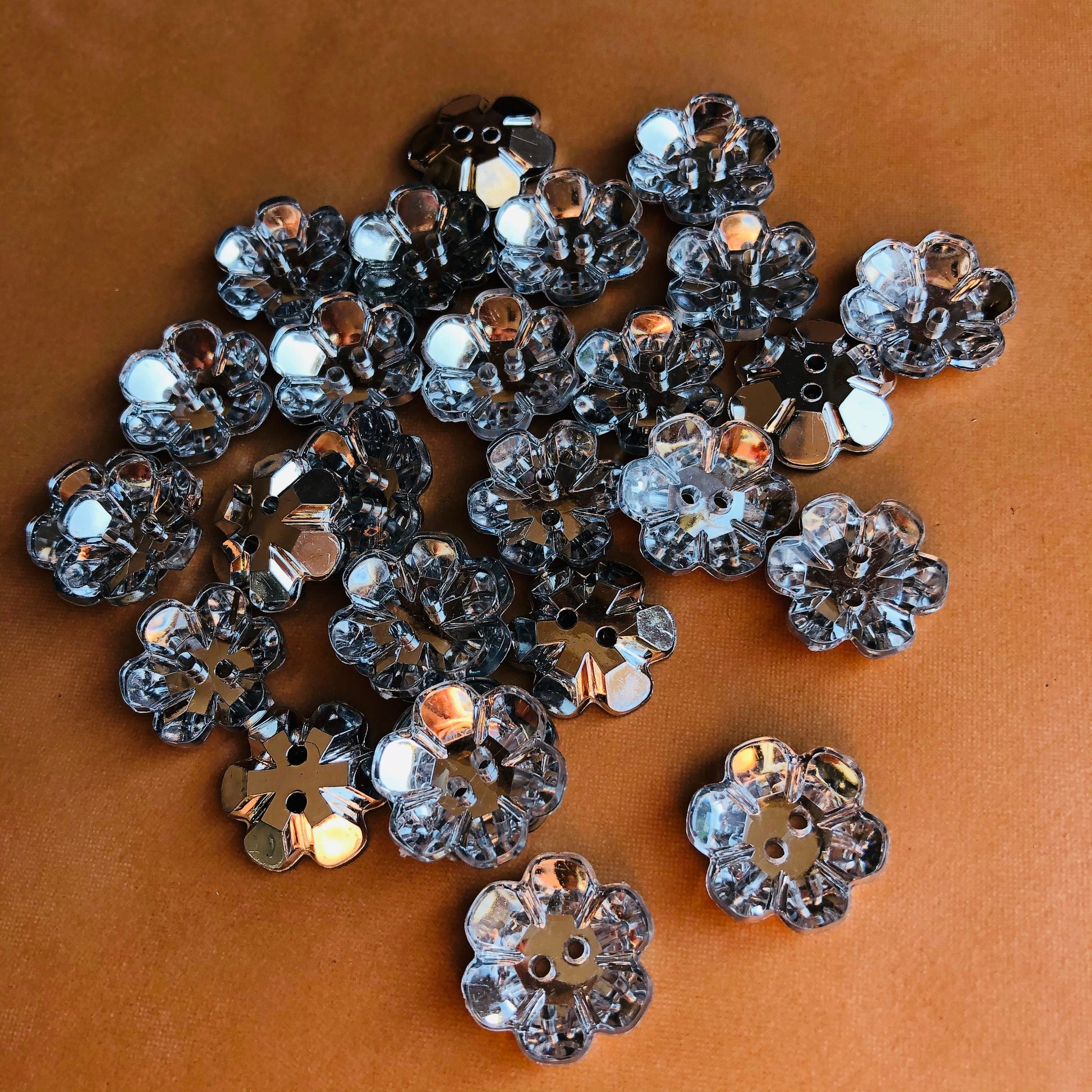 Silver Mirror Flower Shape Buttons