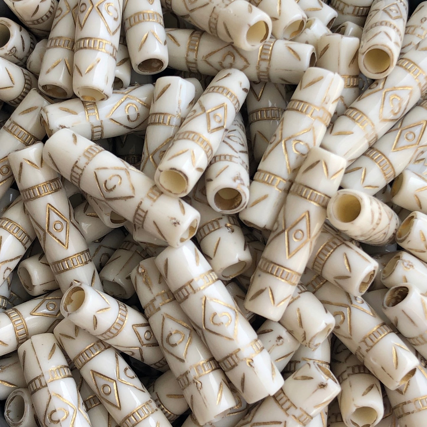 Antique Beige Beads 25x7mm Acrylic Plastic Tube Column Tribal Bead 20 Pieces