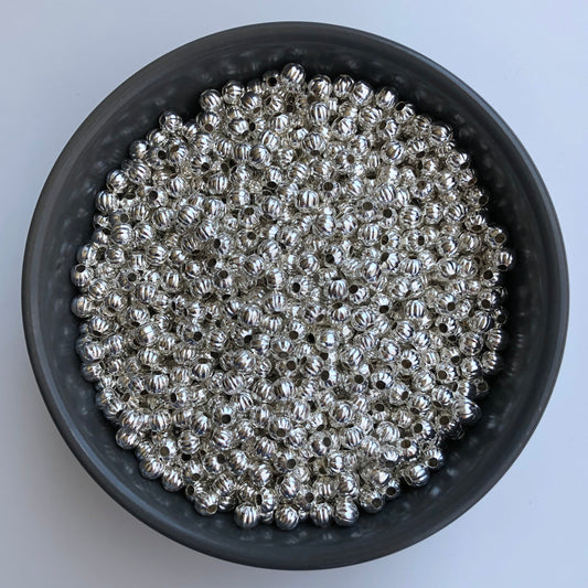 Silver Metal Beads 5mm Round Corrugated Pumpkin Spacer Bead 100 Pieces