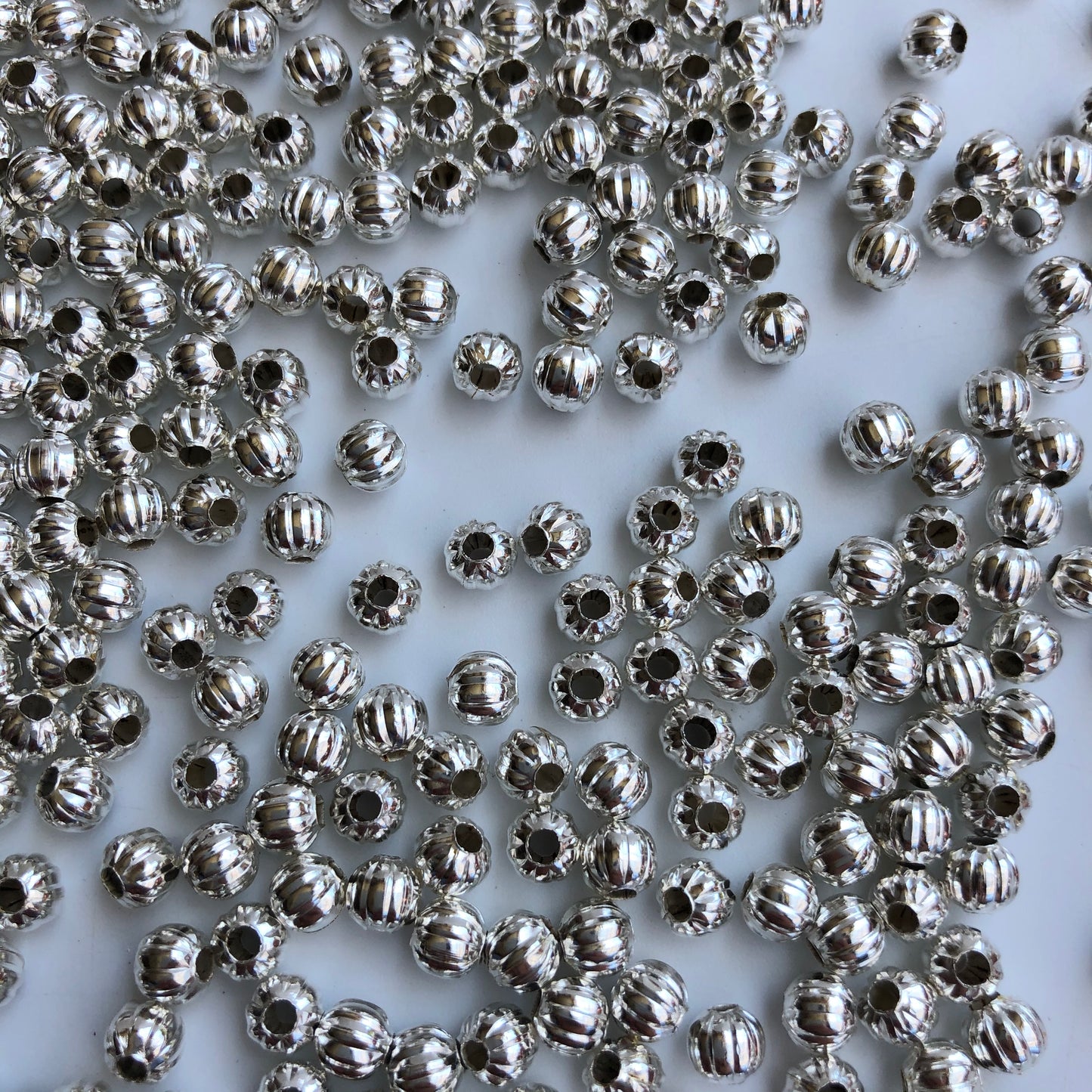 Silver Metal Beads 5mm Round Corrugated Pumpkin Spacer Bead 100 Pieces