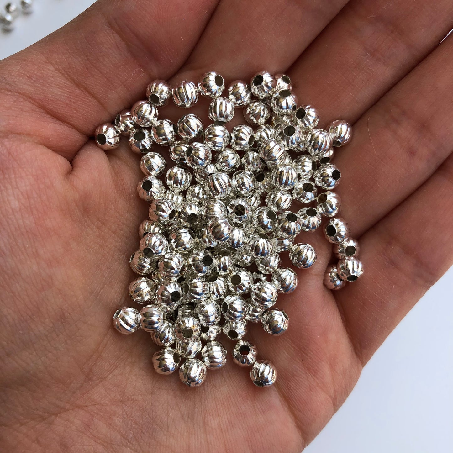 Silver Metal Beads 5mm Round Corrugated Pumpkin Spacer Bead 100 Pieces