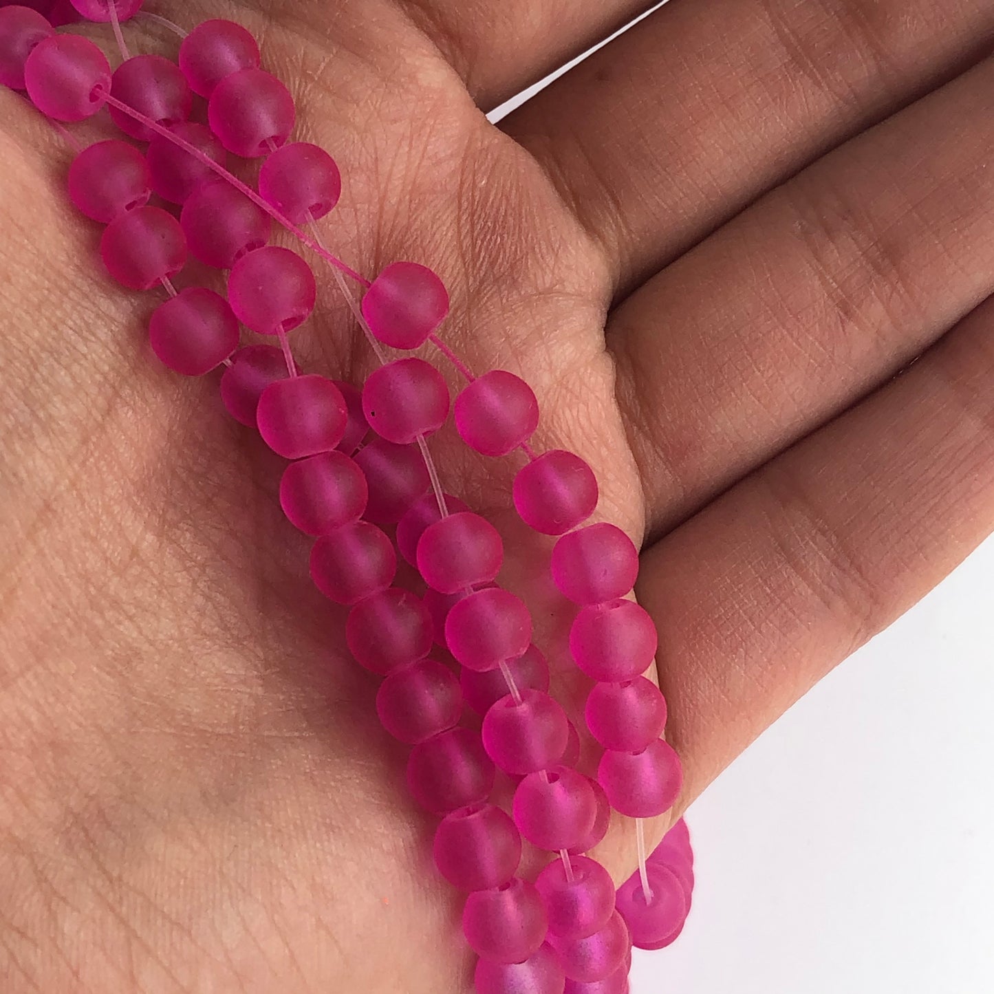 Magenta Frosted Glass Beads 6mm Round DIY Bracelet Necklace Bead 135 Piece Strand