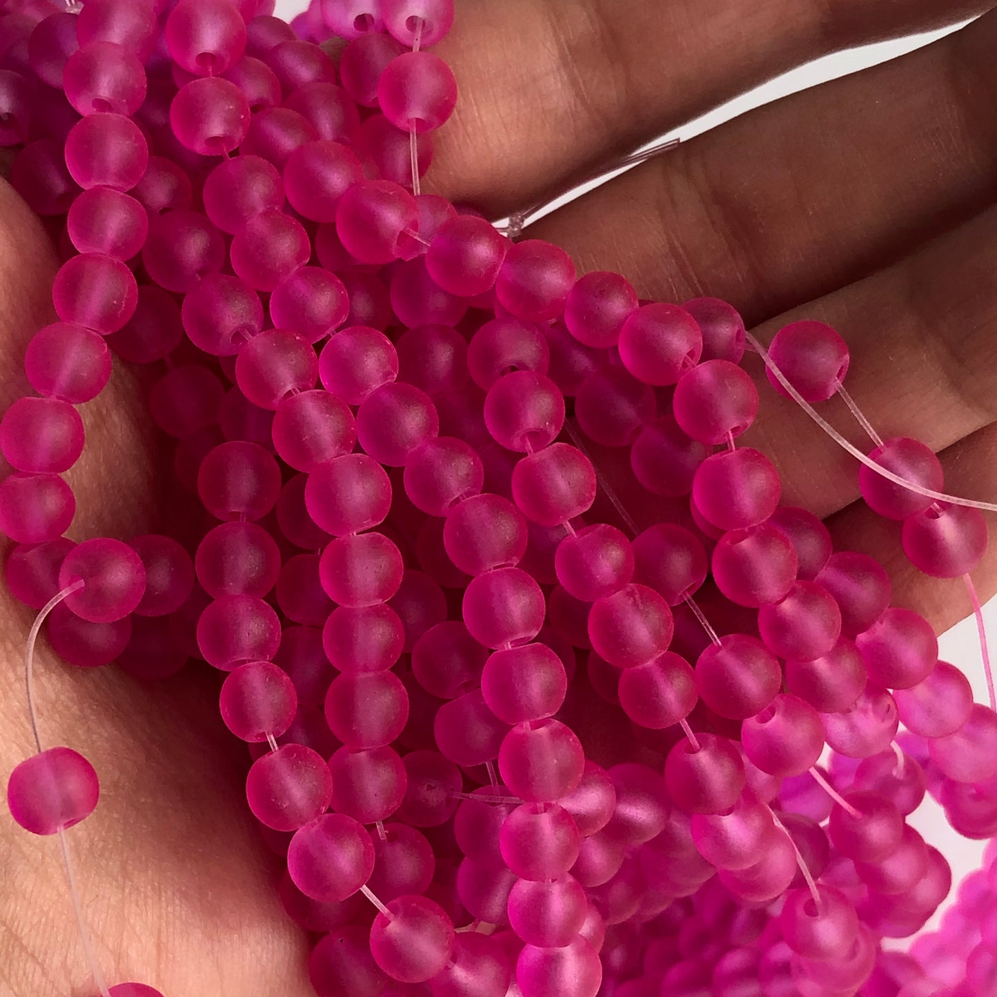 Magenta Frosted Glass Beads 6mm Round DIY Bracelet Necklace Bead 135 Piece Strand
